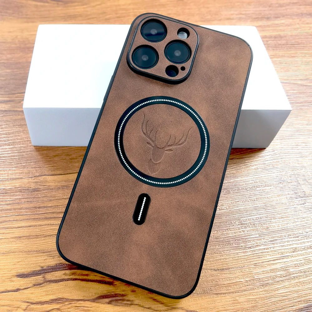 Luxury PU Leather Deer Case For iPhone 17 Air 16 15 14 13 12 11 Pro Max Plus 16E 15Pro 14Pro 13Pro Magsafe Wireless Charge Cover
