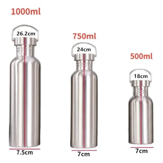500/750/1000ml Stainless Steel Water Bottle Single Wall Large Capacity Big Mouth Vacuum Flasks with Lid Cycling Drinkware Sports