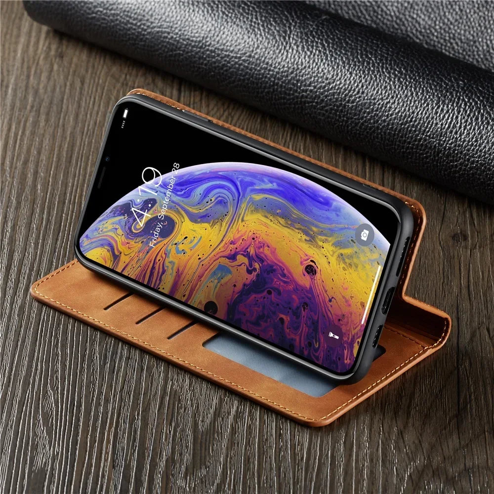 Thin Suede Leather Wallet Case for iPhone 11 12 13 14 15 16 17 Pro Max Mini XR XS 8 7 6 Plus SE 2020 5S Flip Cover Strong Magnet