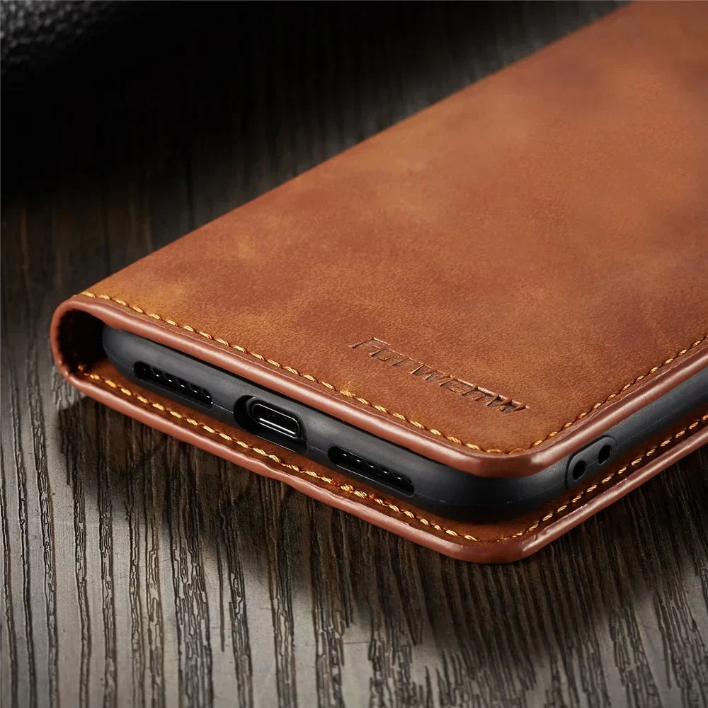 Thin Suede Leather Wallet Case for iPhone 11 12 13 14 15 16 17 Pro Max Mini XR XS 8 7 6 Plus SE 2020 5S Flip Cover Strong Magnet