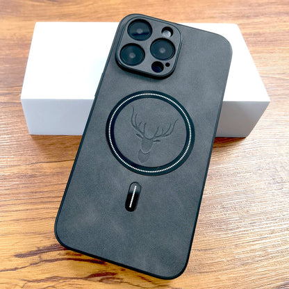 Luxury PU Leather Deer Case For iPhone 17 Air 16 15 14 13 12 11 Pro Max Plus 16E 15Pro 14Pro 13Pro Magsafe Wireless Charge Cover