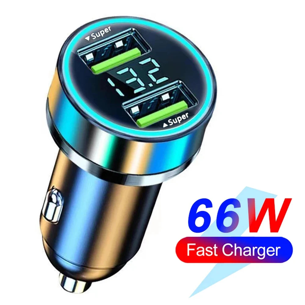 250W PD Car Charger QC3.0 Fast Charge two to Six Port Car Cigarette Lighter Plug Car Charger Flash Charge with Digital Display